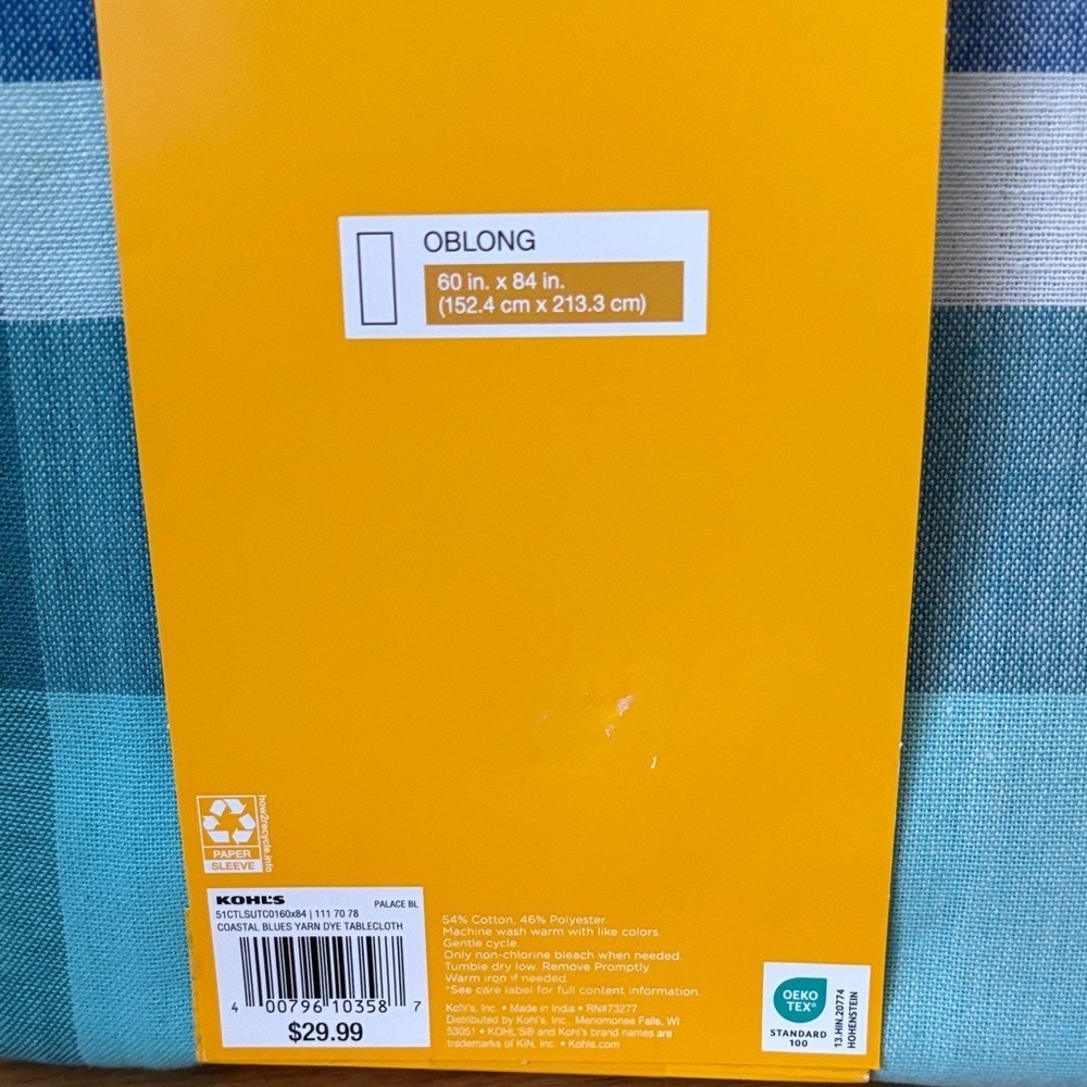 Celebrate Together Blue Gingham Plaid Picnic Table Cloth Fabric 60" by 84" NEW - Picture 10 of 11